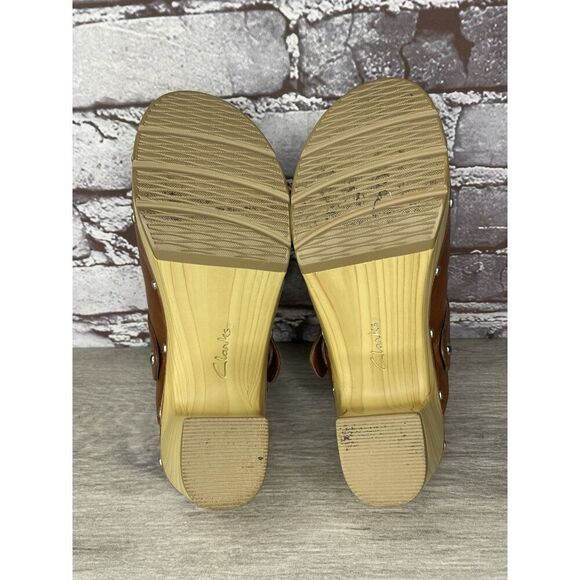 Clarks Artisan Brown Leather Round Toe Strap Stud Heel Shoes Women Sz 6M US/36EU - Picture 7 of 16